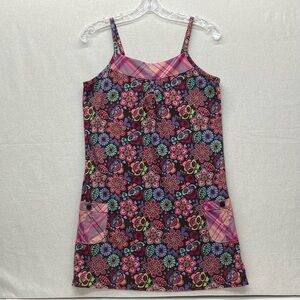 REI Girls' Large  14-16 Floral Sundress W/Pockets Casual Loose Fit Plaid Pockets